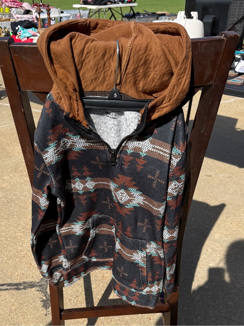Boys Hooded Half-Zip Sweater - Brown Pattern